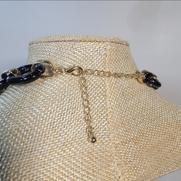 Black and Gold Tone Chain Link Necklace Classic Statement Chunky Resin - Picture 5 of 16